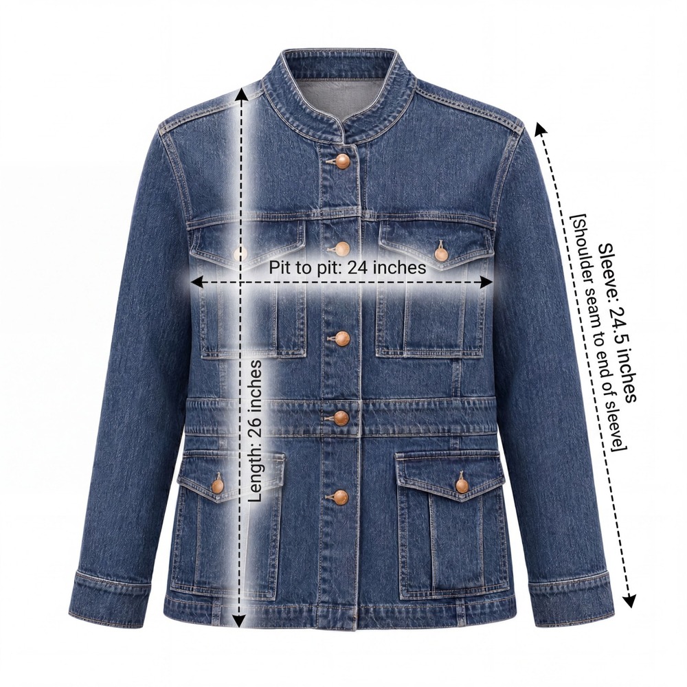Lane Bryant Womens Blue Denim Banded Waist Utility Jacket Collarless 4-Pocket - Picture 5 of 8
